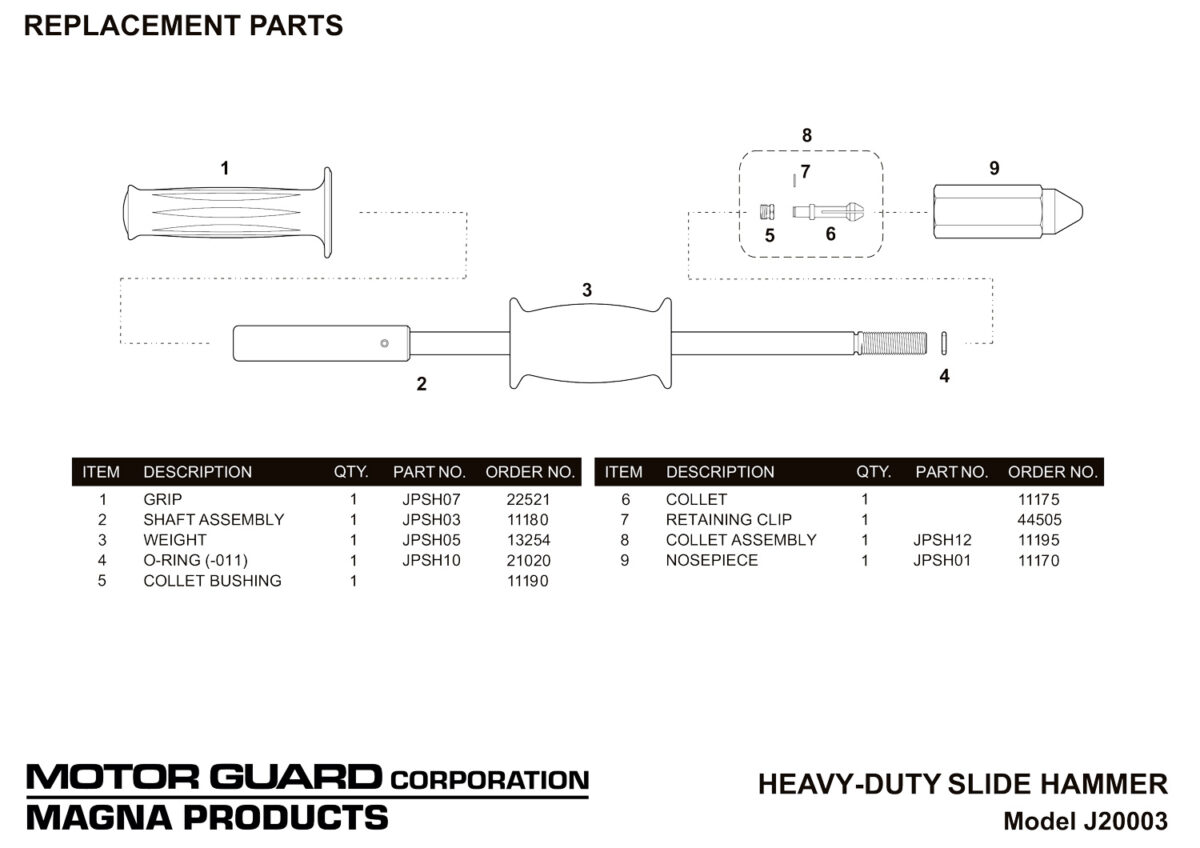 J20003HeavyDutySlideHammerReplacementParts