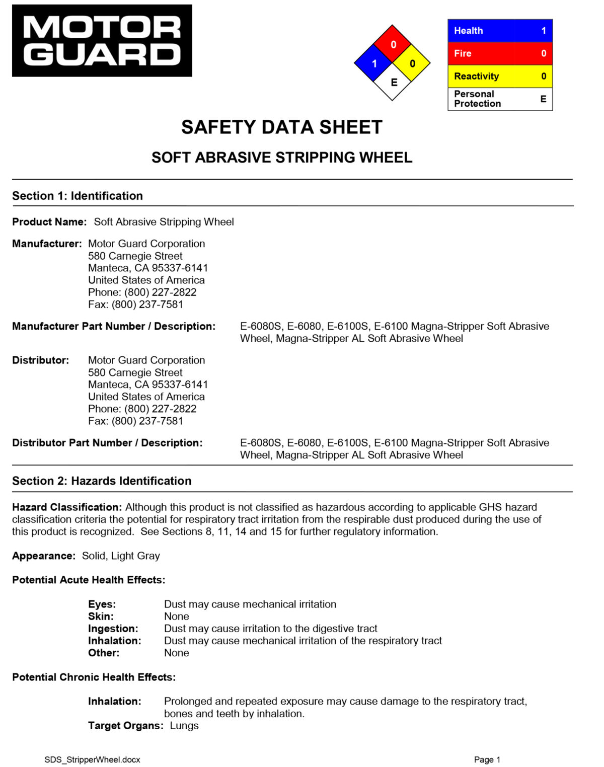 SAFETY DATA SHEET SOFT ABRASIVE STRIPPING WHEEL
